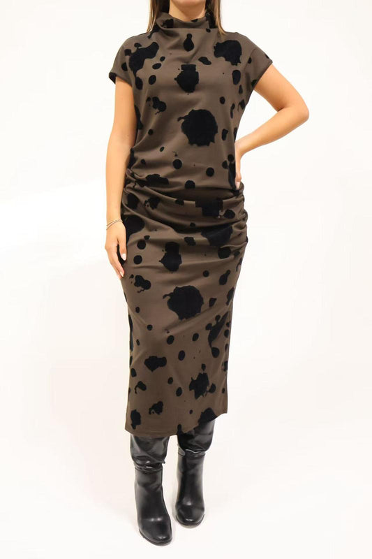 Statement Abstract Print Midi Dress – High Neck