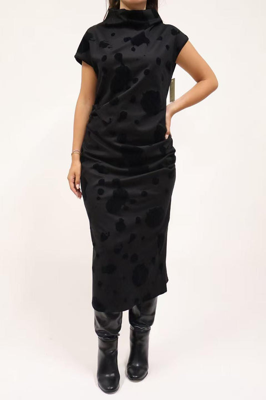 Statement Abstract Print Midi Dress – High Neck