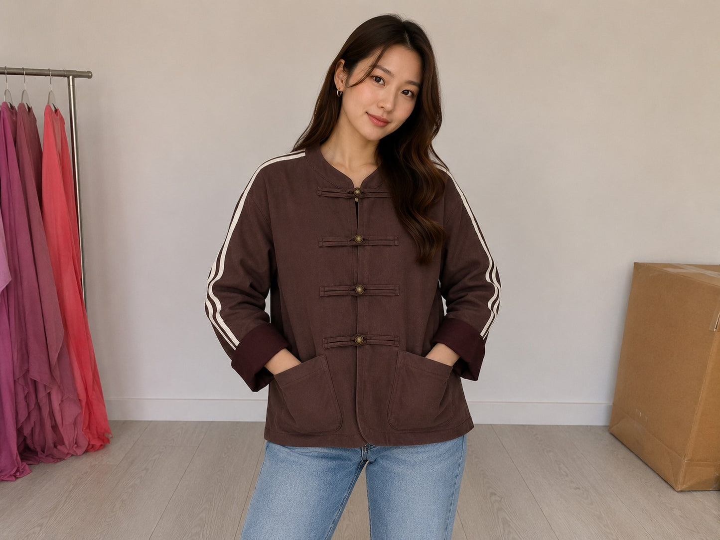 Women's Frog Button Stripe Jacket
