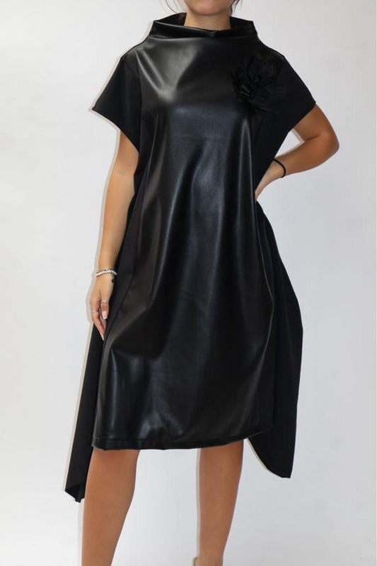 Asymmetrical Faux Leather Dress