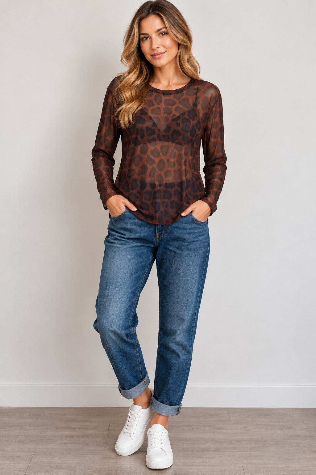 Leopard Print Mesh Tops Layering