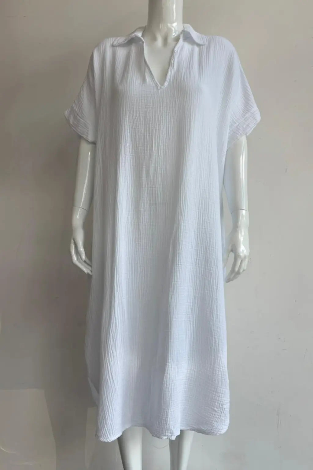 Waffle Cotton V Neck Shirt Dress