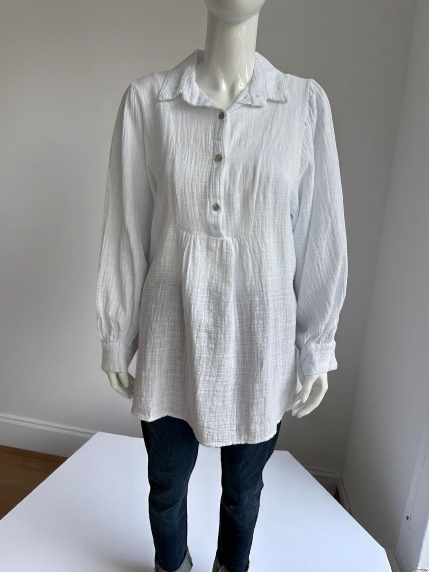 Cotton Smock button Neck Shirt