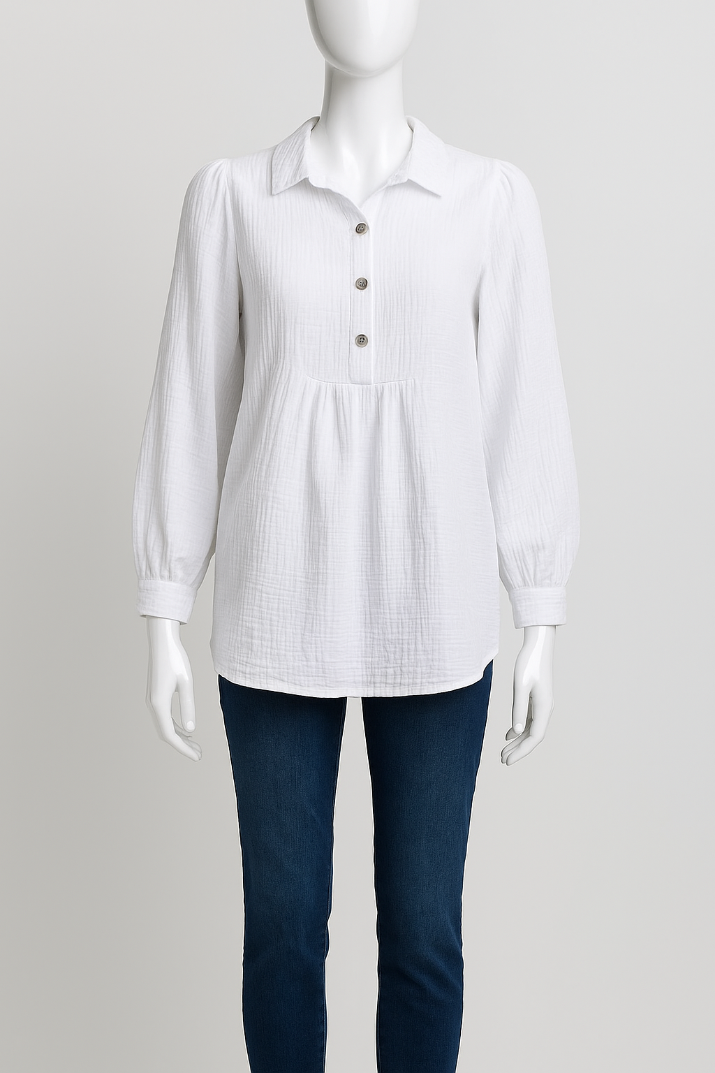 Cotton Smock button Neck Shirt