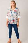 Floral Tencel Cuff Sleeve Top Lagenlook