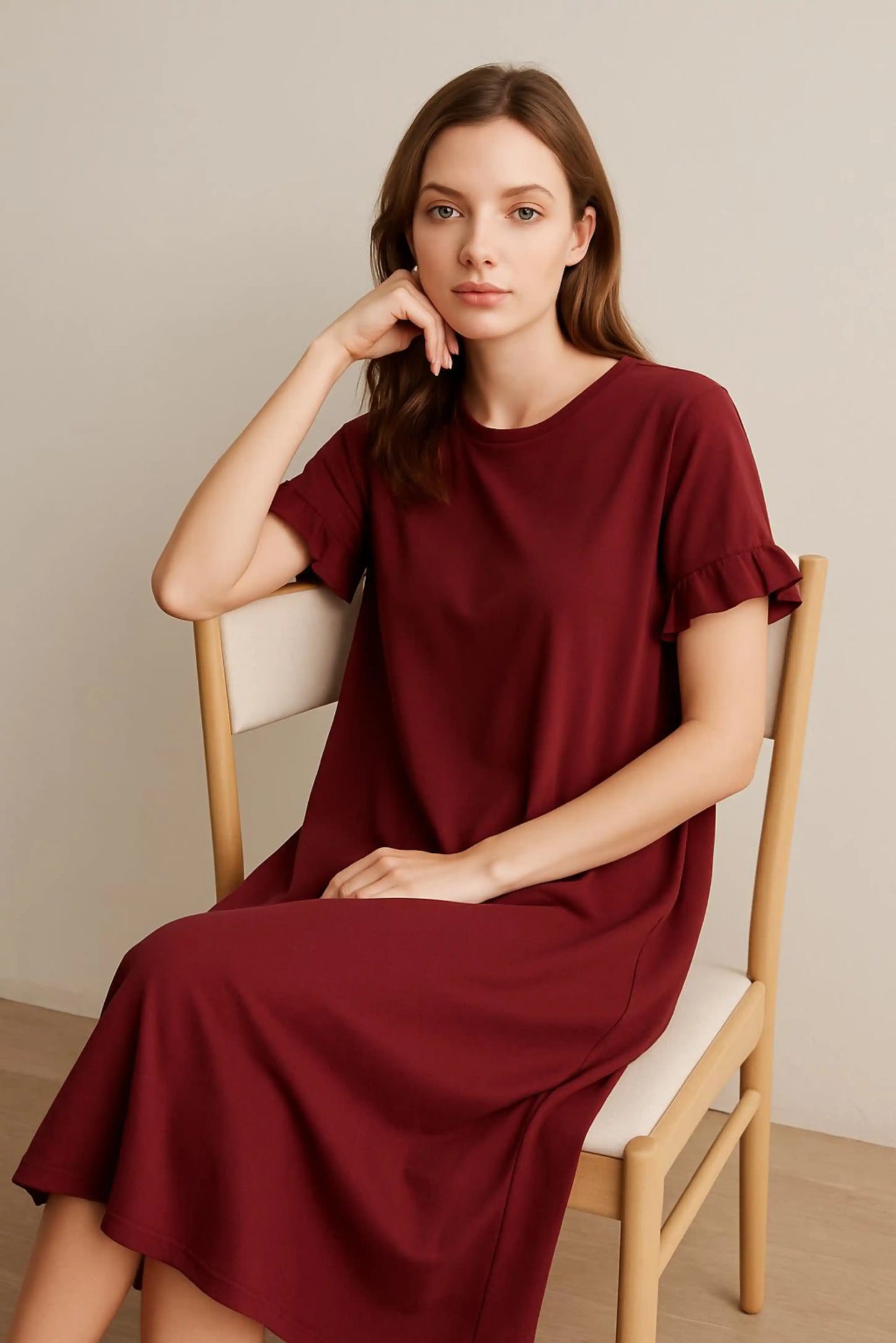 Jersey Frill Sleeve Midi Dress Lagenlook