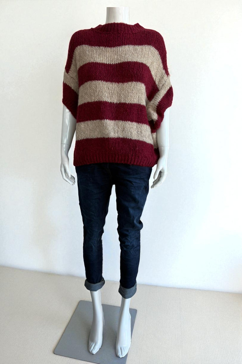 Chunky Knit Striped Short Sleeve Sweater
