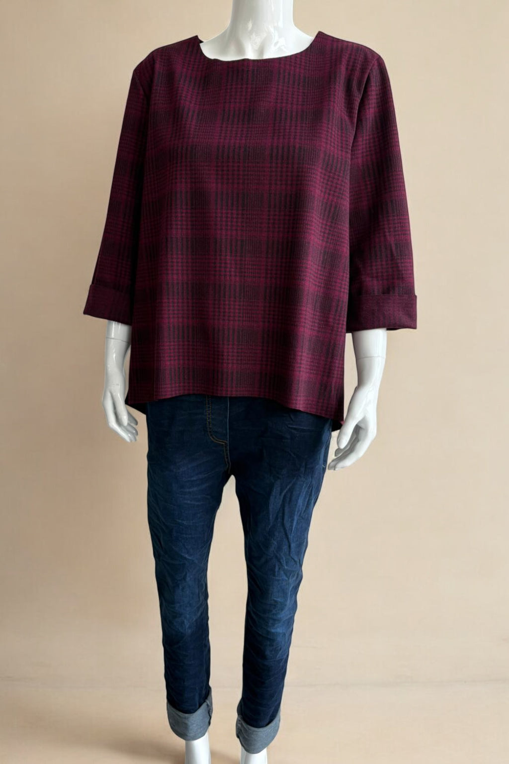 Women's Plaid 3/4 Sleeve Top