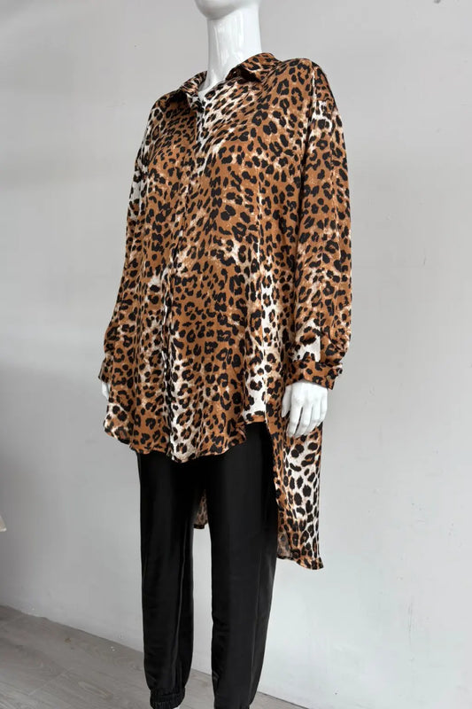 Women's Leopard Print High Low Shirt