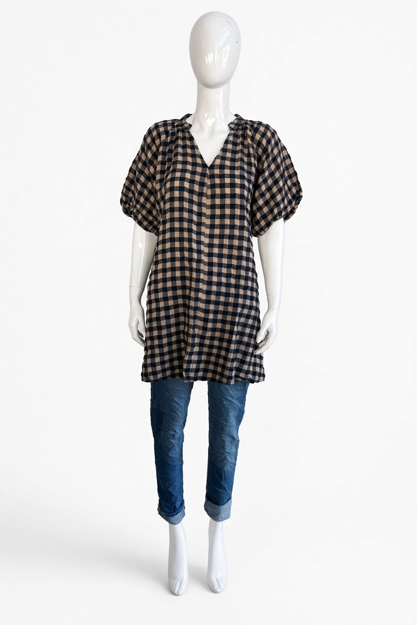 Gingham Puffball sleeve Swing Dress