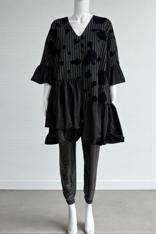 Made in Italy Stripe Abstract pattern Frill Dress