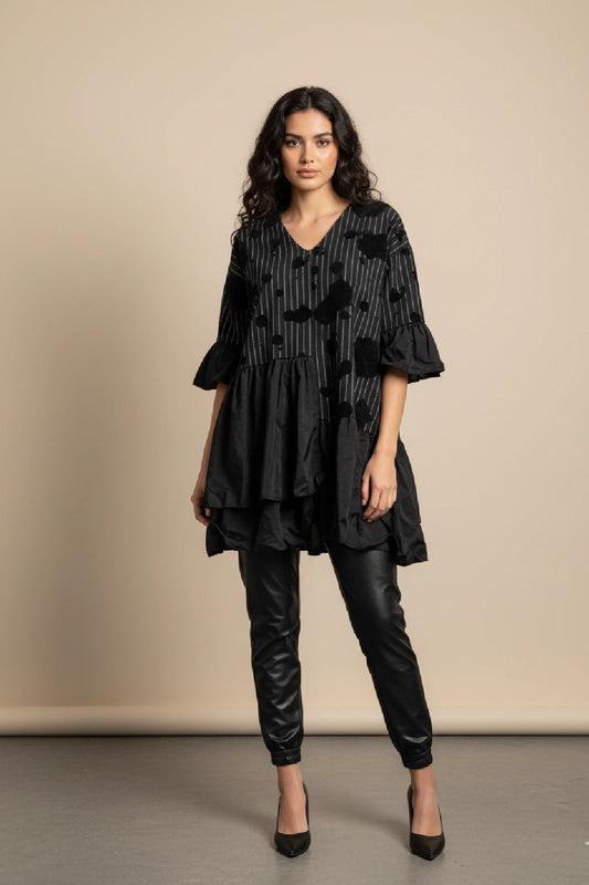 Made in Italy Stripe Abstract pattern Frill Dress