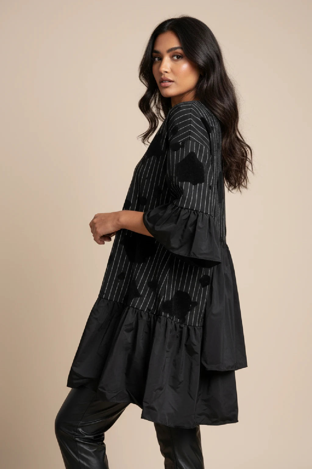 Made in Italy Stripe Abstract pattern Frill Dress