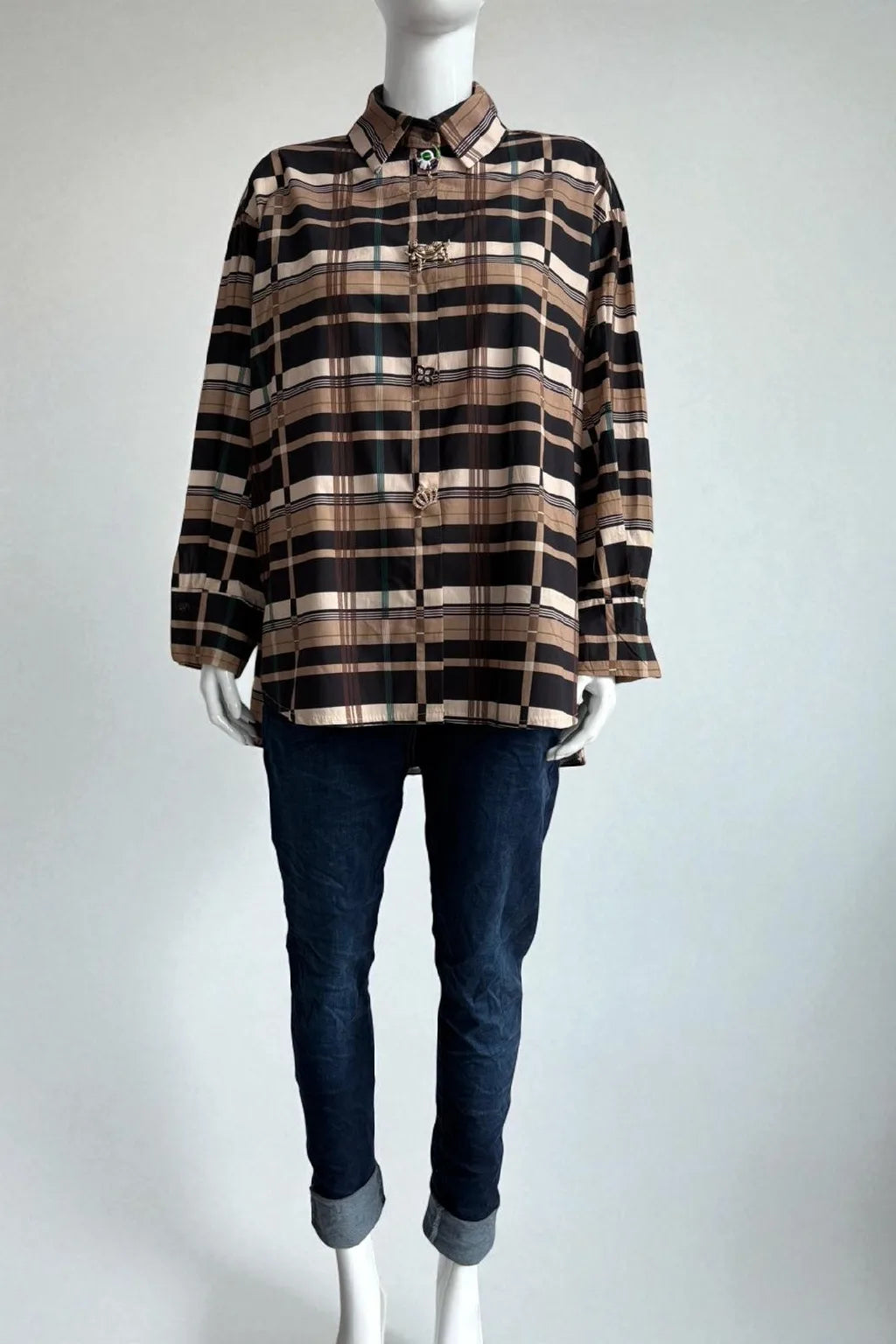 Zetaotto Brooch Check Shirt