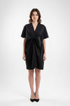 Draped Black Short Dress with Gathered Detail