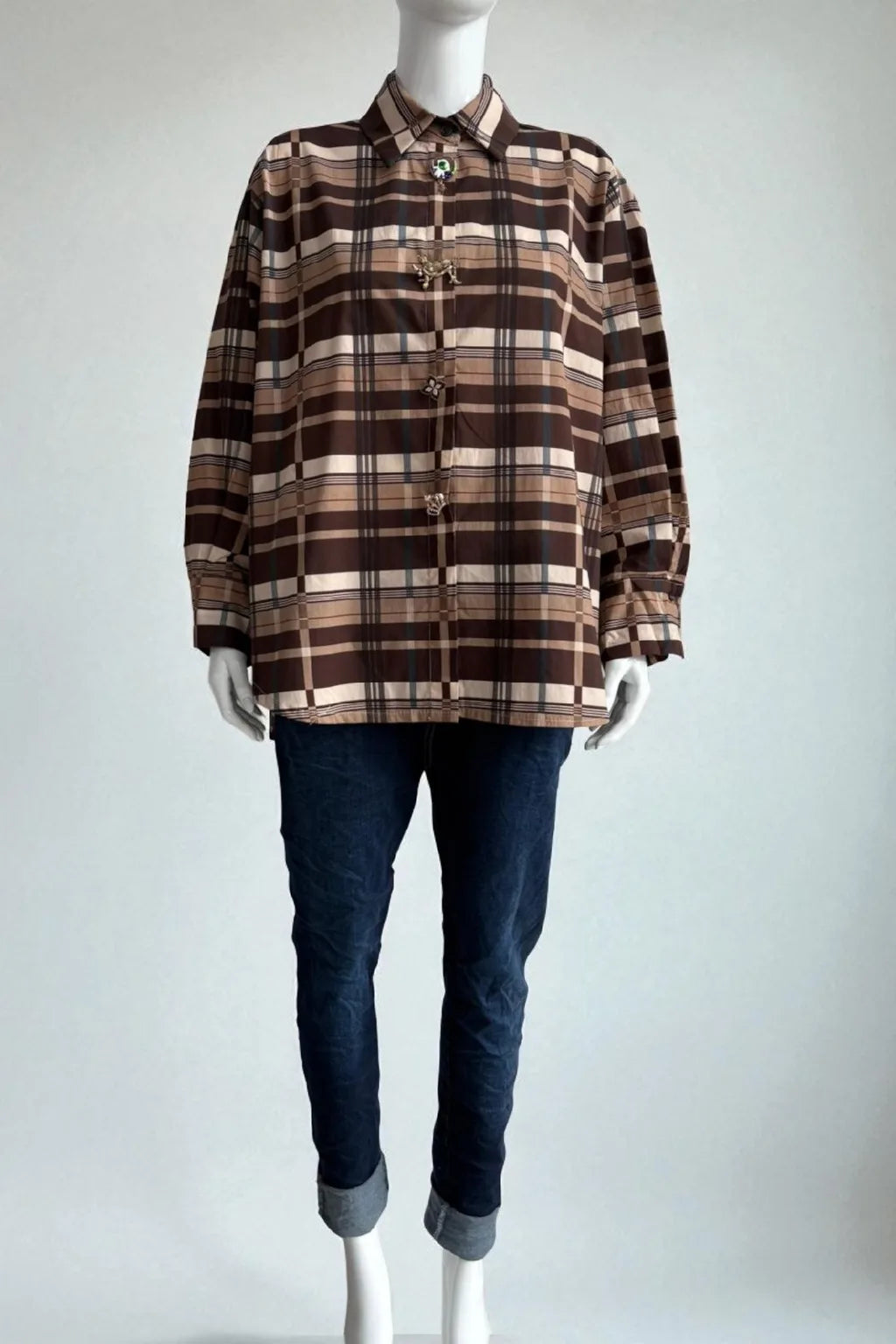 Zetaotto Brooch Check Shirt