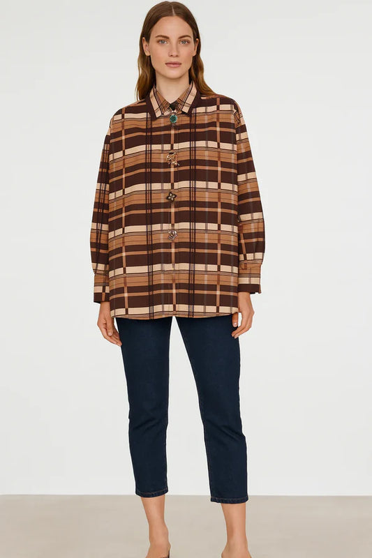 Zetaotto Brooch Check Shirt
