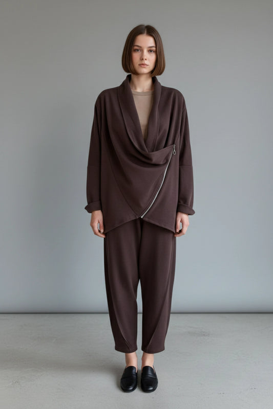 Asymmetrical Draped Zip Jacket Lagenlook