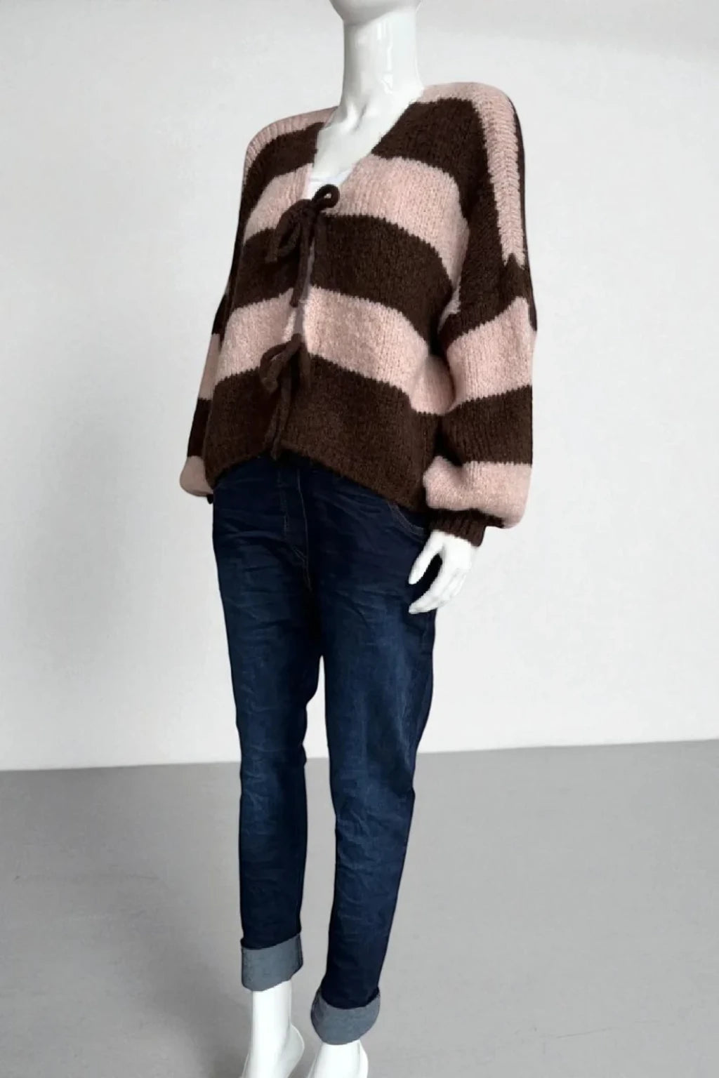 Wool Stripe Tie Front Cardigan