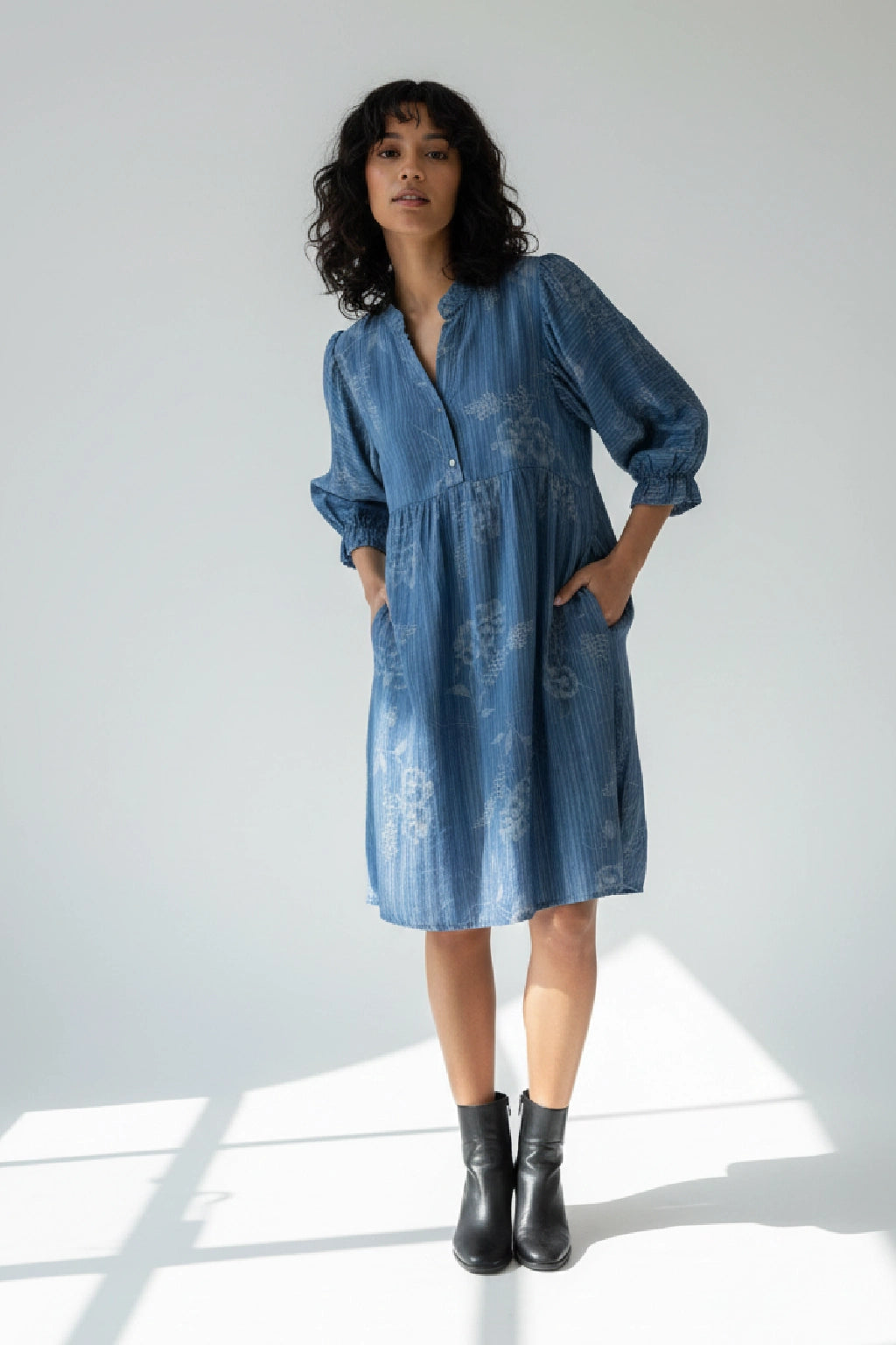 Made in Italy Printed Denim Smock Dress Made in Italy Printed Denim Smock Dress
