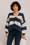 Wool Stripe Tie Front Cardigan