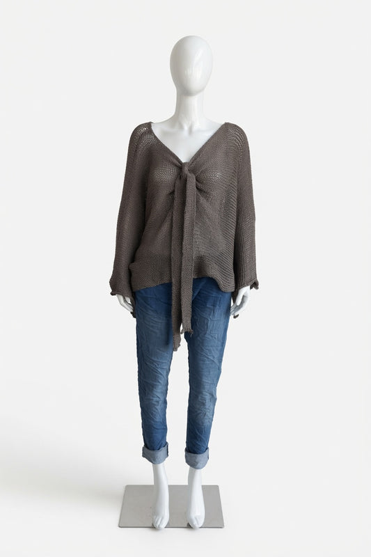 Tie Ruched Cotton Knit Top