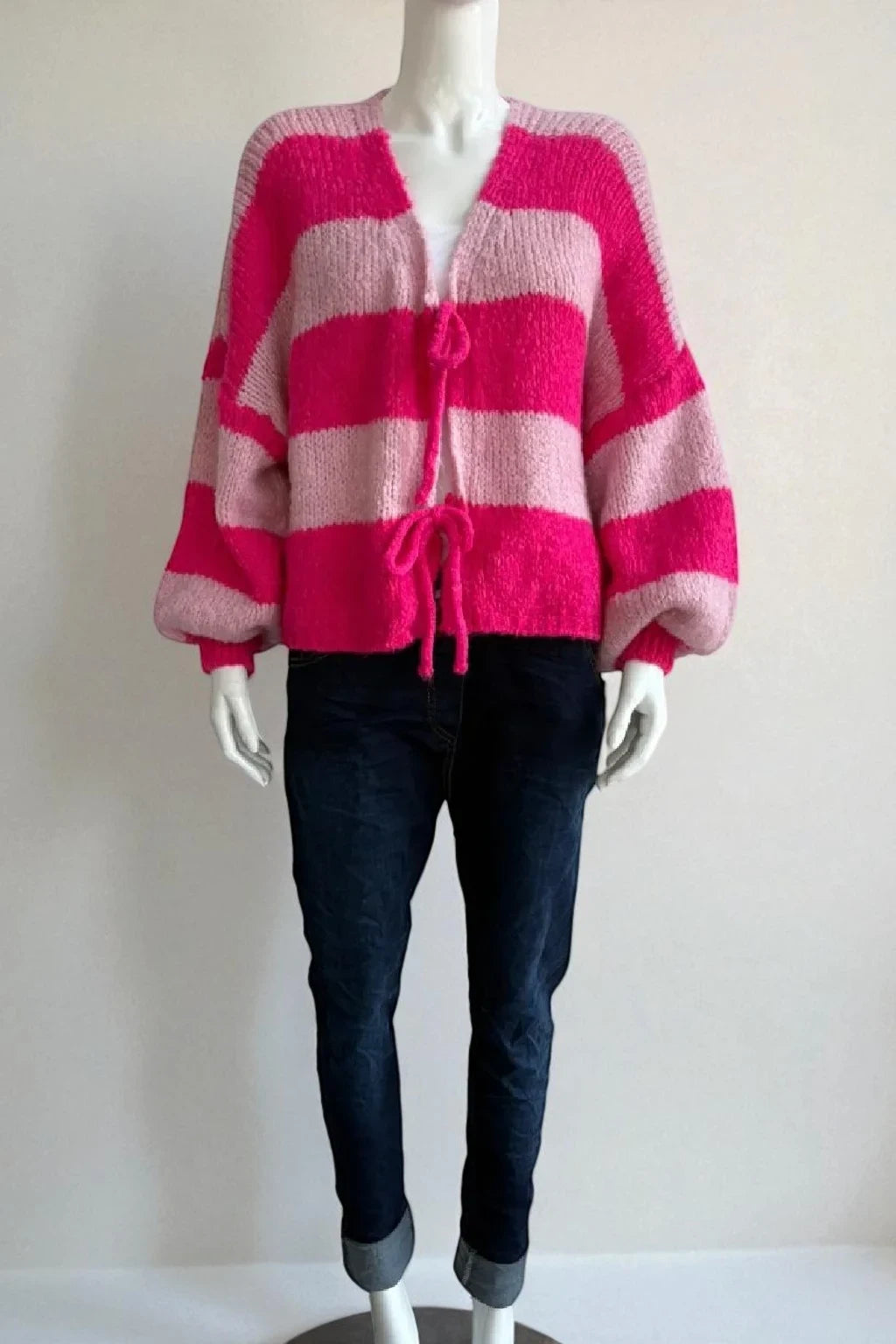 Wool Stripe Tie Front Cardigan