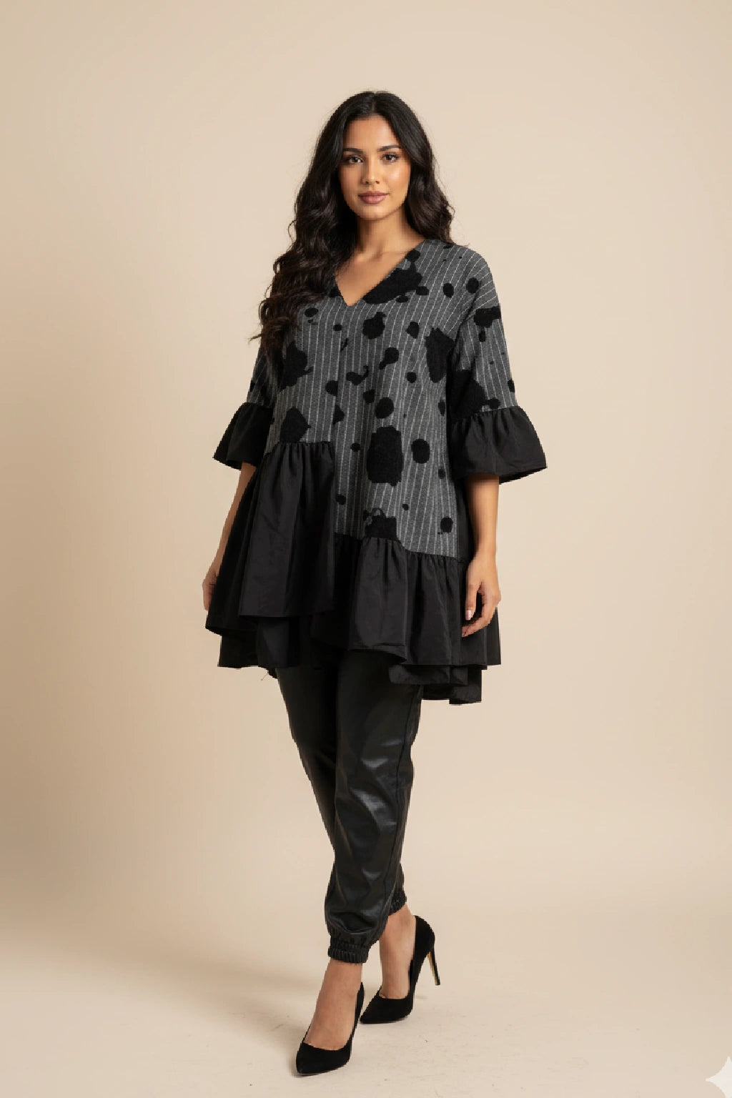 Made in Italy Stripe Abstract pattern Frill Dress