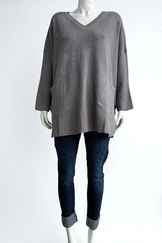 Women's Oversized V-Neck Jumper with Front Pockets