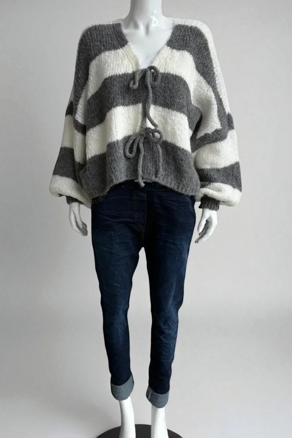 Wool Stripe Tie Front Cardigan