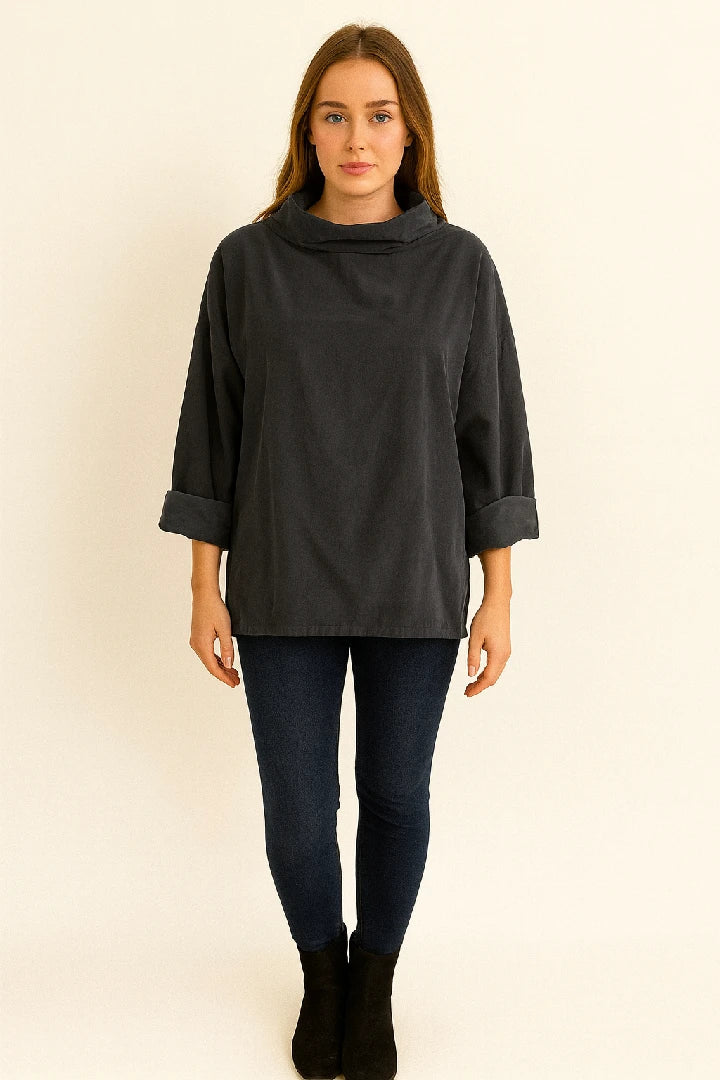 Made in Italy Corduroy Cowl Neck Top
