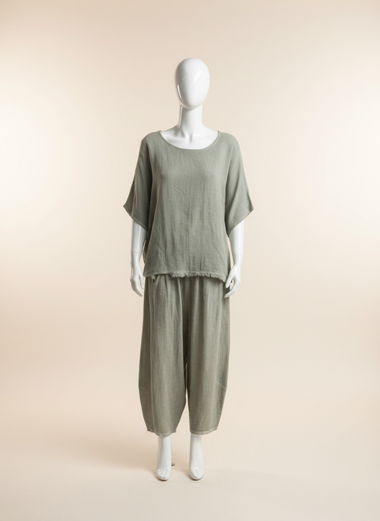Linen Barrel Leg Cocoon Pant
