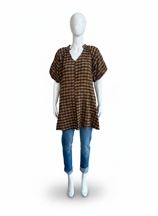 Gingham Puffball sleeve Swing Dress