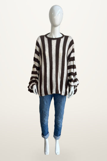 Zetaotto Balloon Sleeve Stripe Jumper