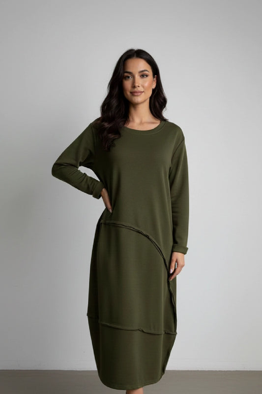 Oversized Asymmetrical Hem Casual Midi Dress