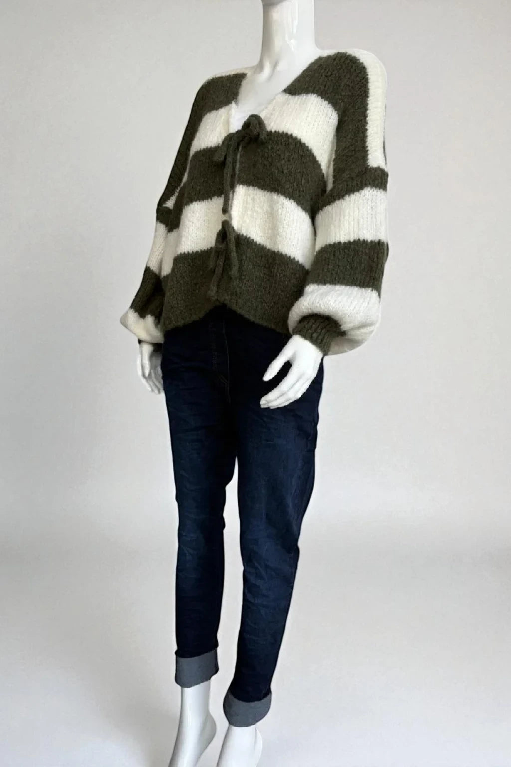 Wool Stripe Tie Front Cardigan
