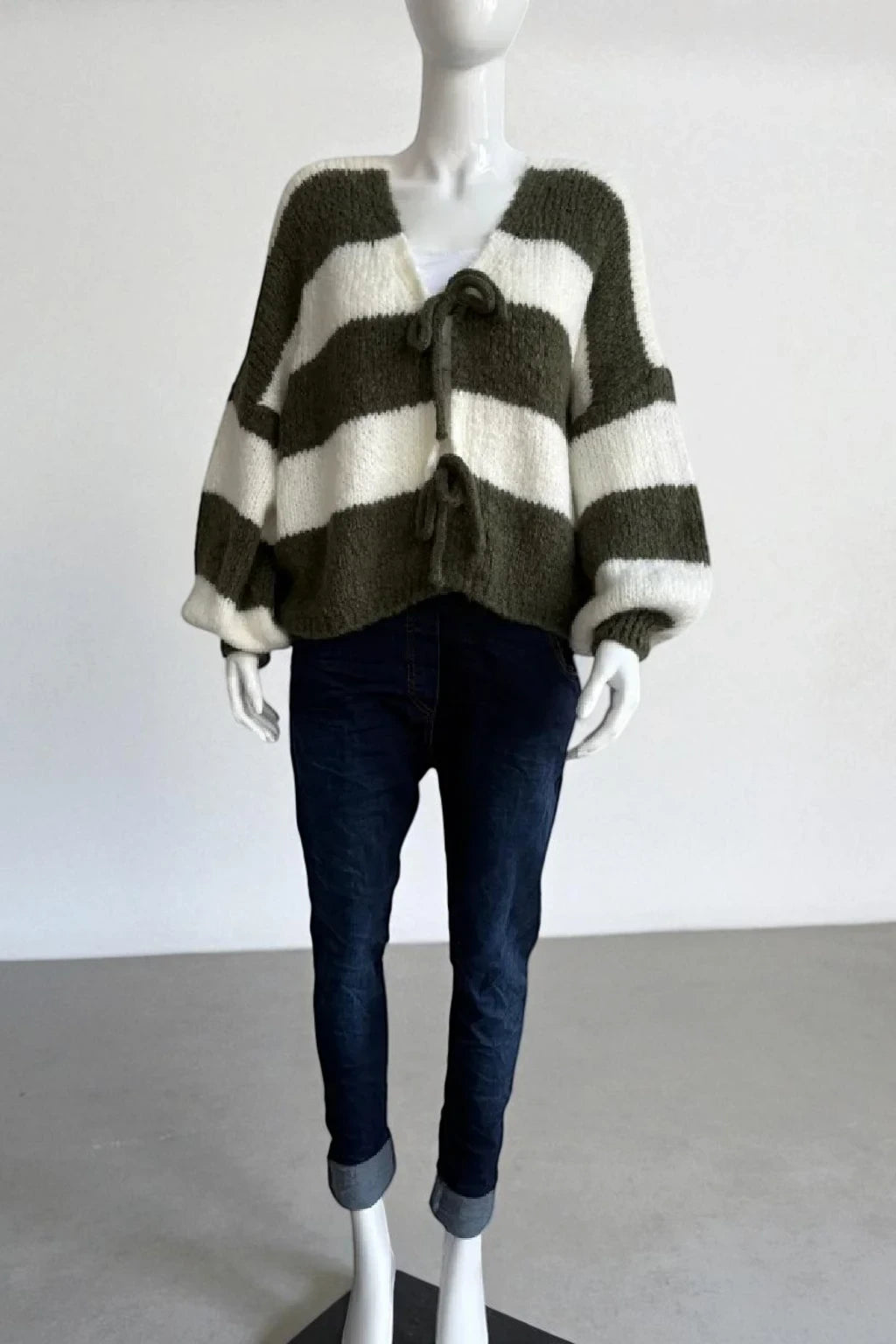 Wool Stripe Tie Front Cardigan