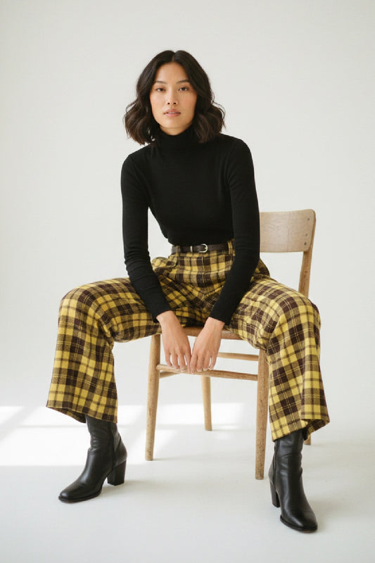 Brushed Cotton Plaid Palazzo Pants