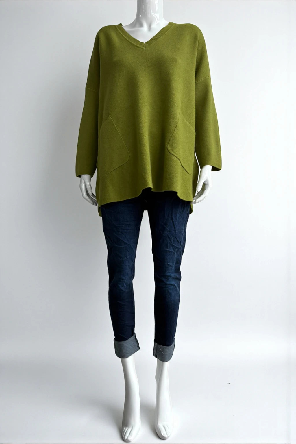 Women's Oversized V-Neck Jumper with Front Pockets
