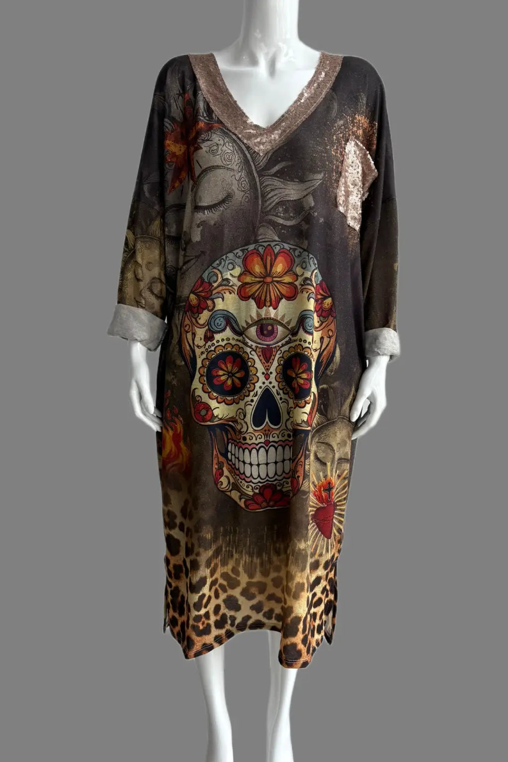 Made in Italy V Neck Printed Dress