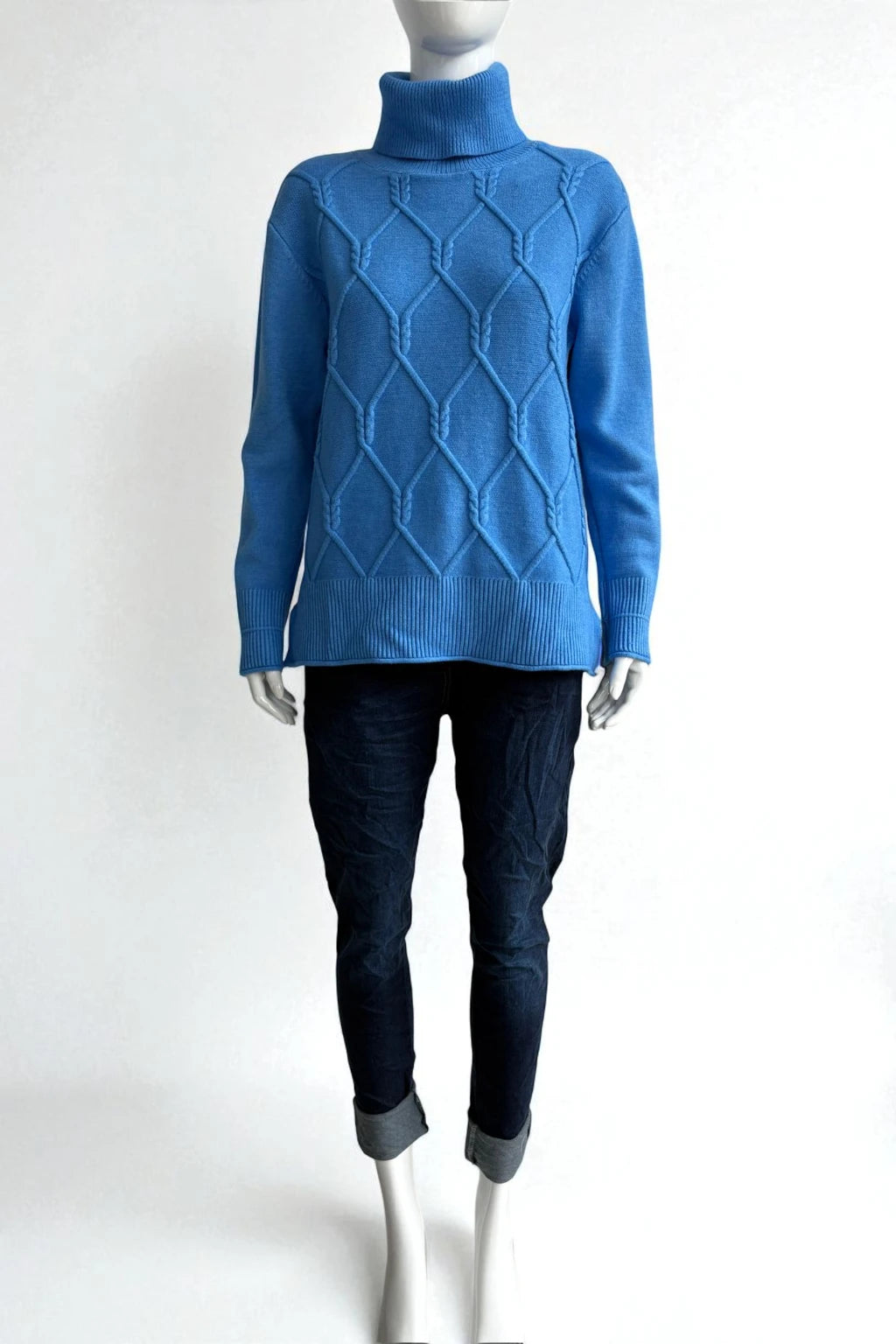 Women's Diamond Knit Polo Neck Jumper