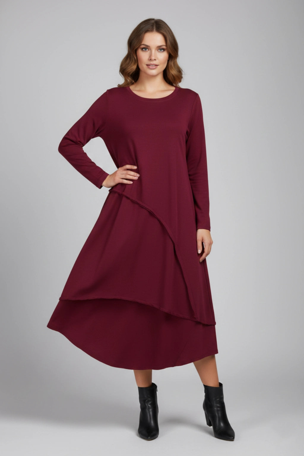 Oversized Asymmetrical Hem Casual Midi Dress