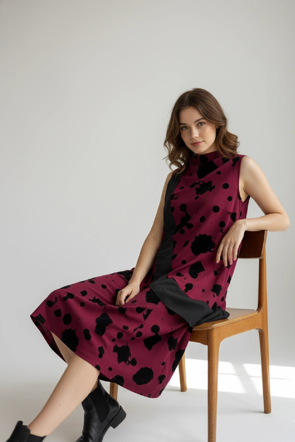 Made in Italy Abstract Cow Print Drape front Dress