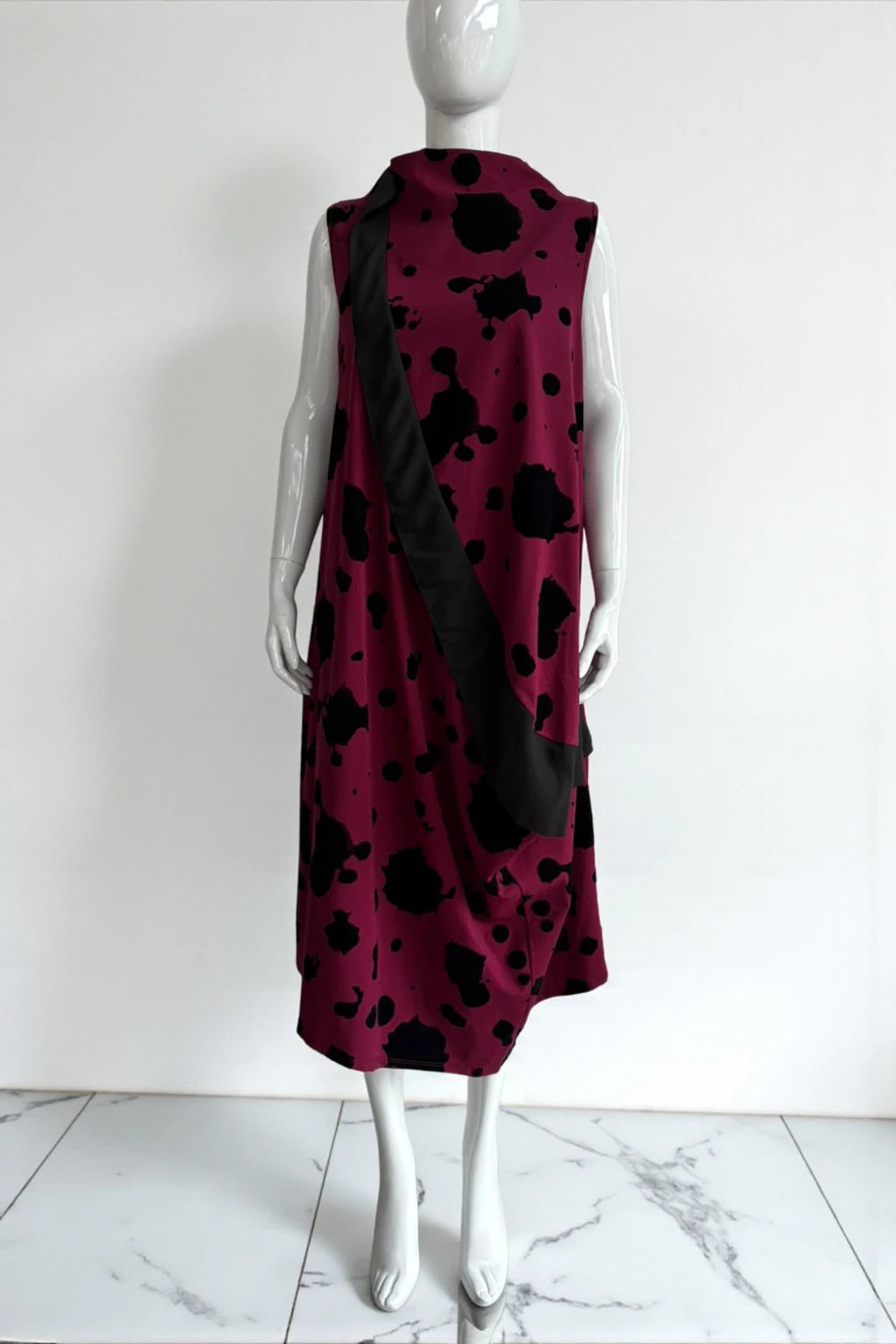 Made in Italy Abstract Cow Print Drape front Dress