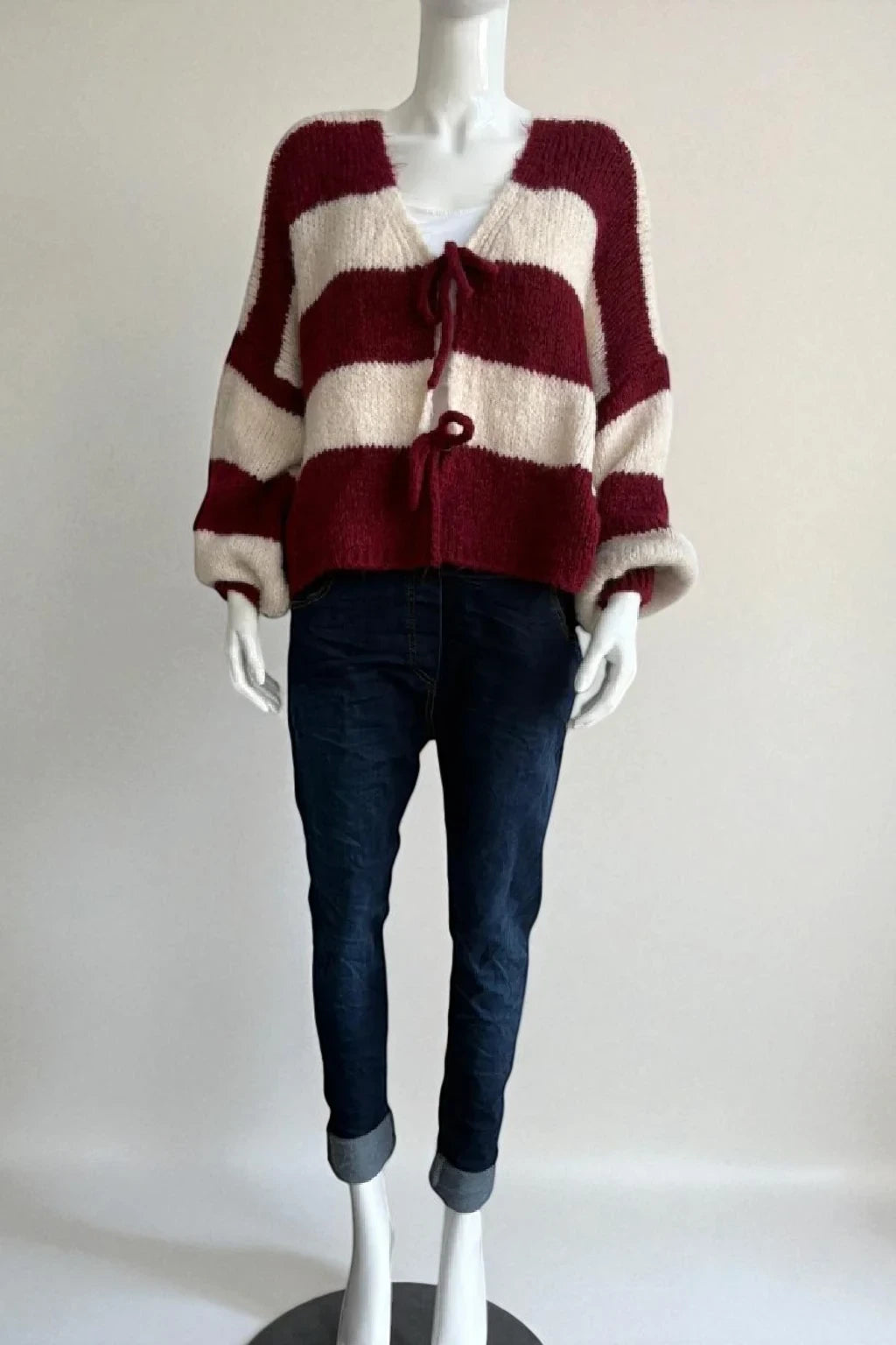 Wool Stripe Tie Front Cardigan