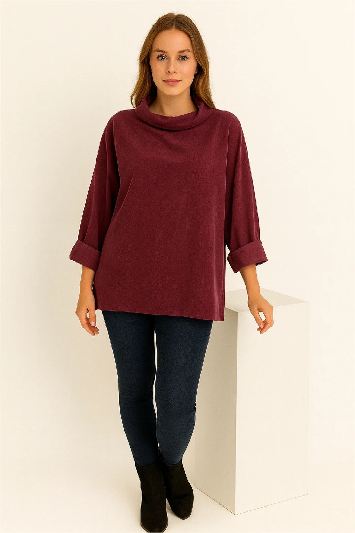 Made in Italy Corduroy Cowl Neck Top
