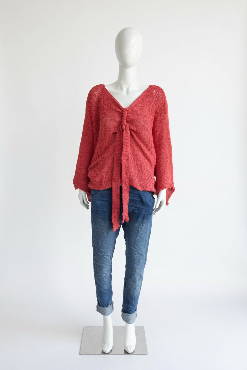 Tie Ruched Cotton Knit Top