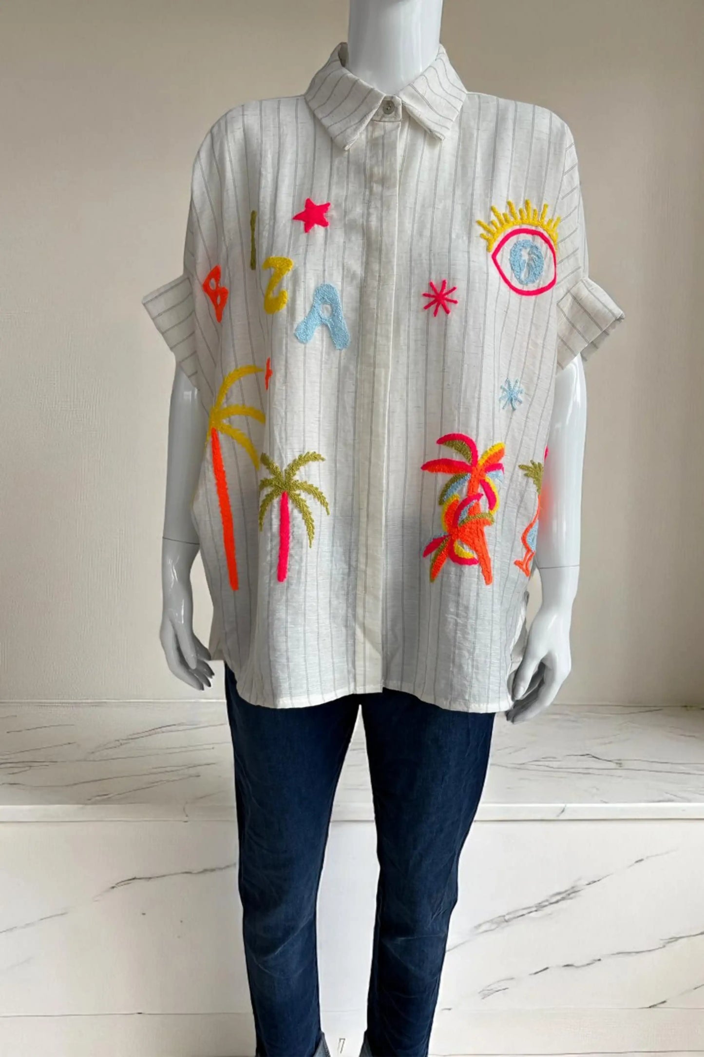 Palm Tree & Ibiza Embroided Shirt