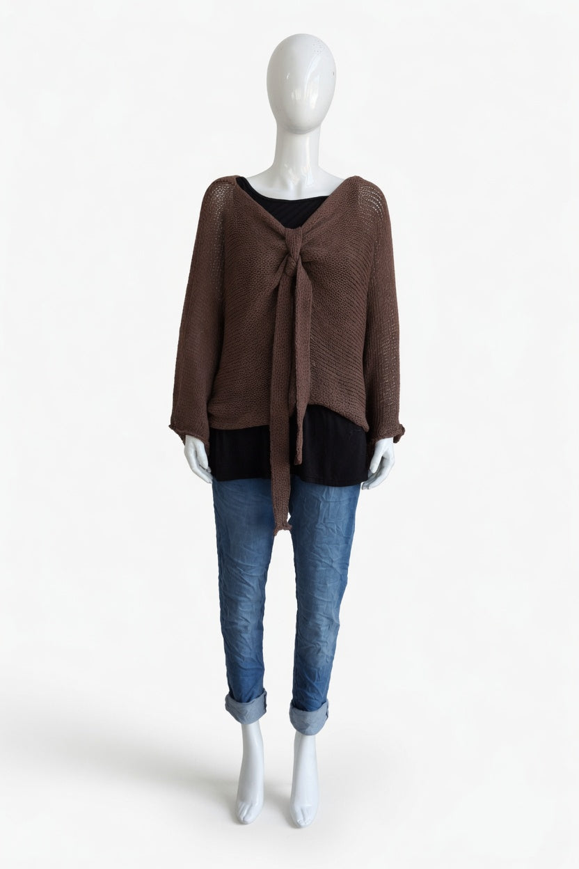 Tie Ruched Cotton Knit Top