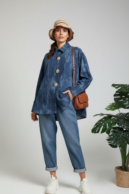 Zetaotto Washed Denim Brooch  Shirt